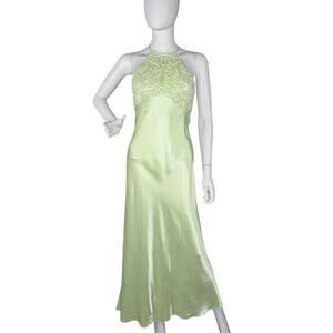 Zum Y2K 90s Maxi Dress Bias Cut Beaded Sequined Babydoll Fairy Lime Green Sz 5-6